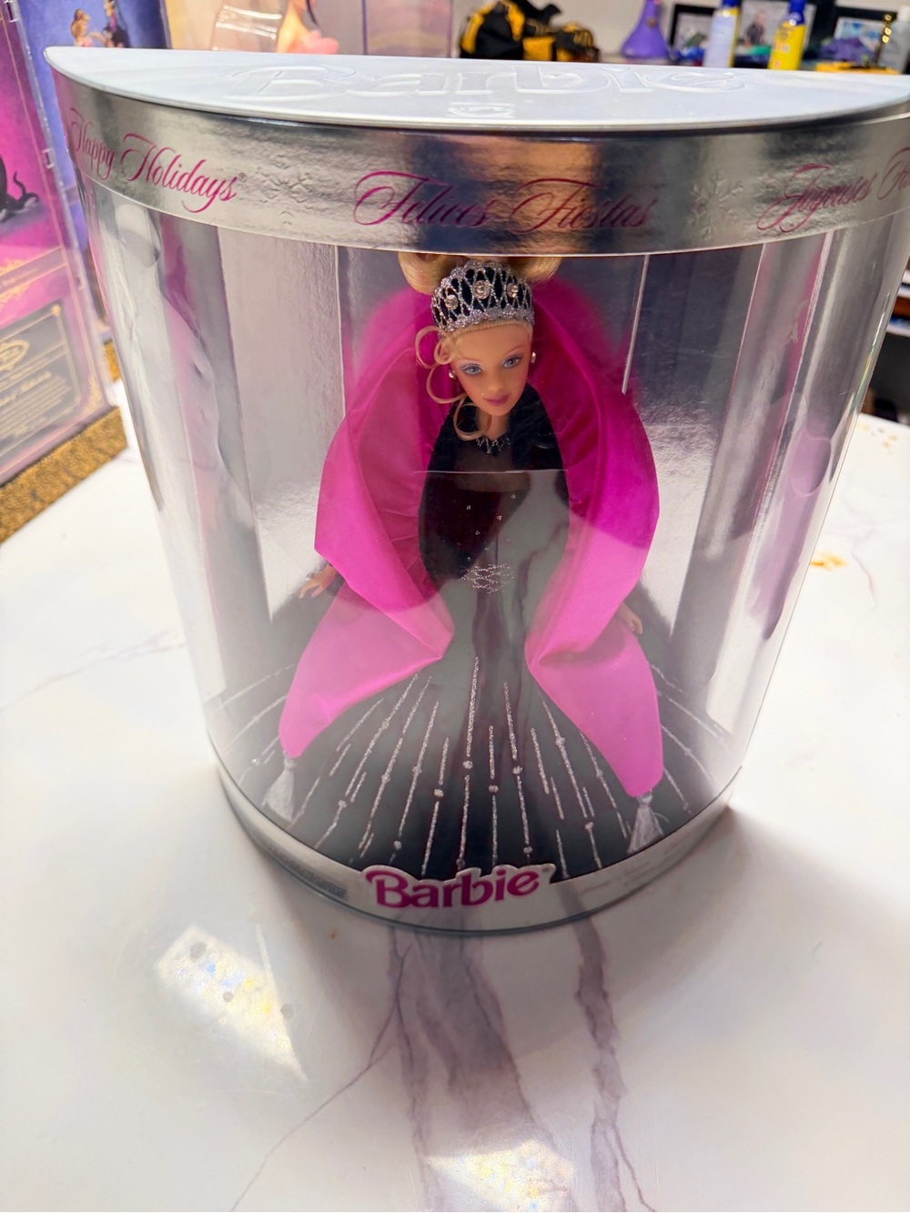 Barbie Holiday Doll in Bright Pink Cape and Black Gown